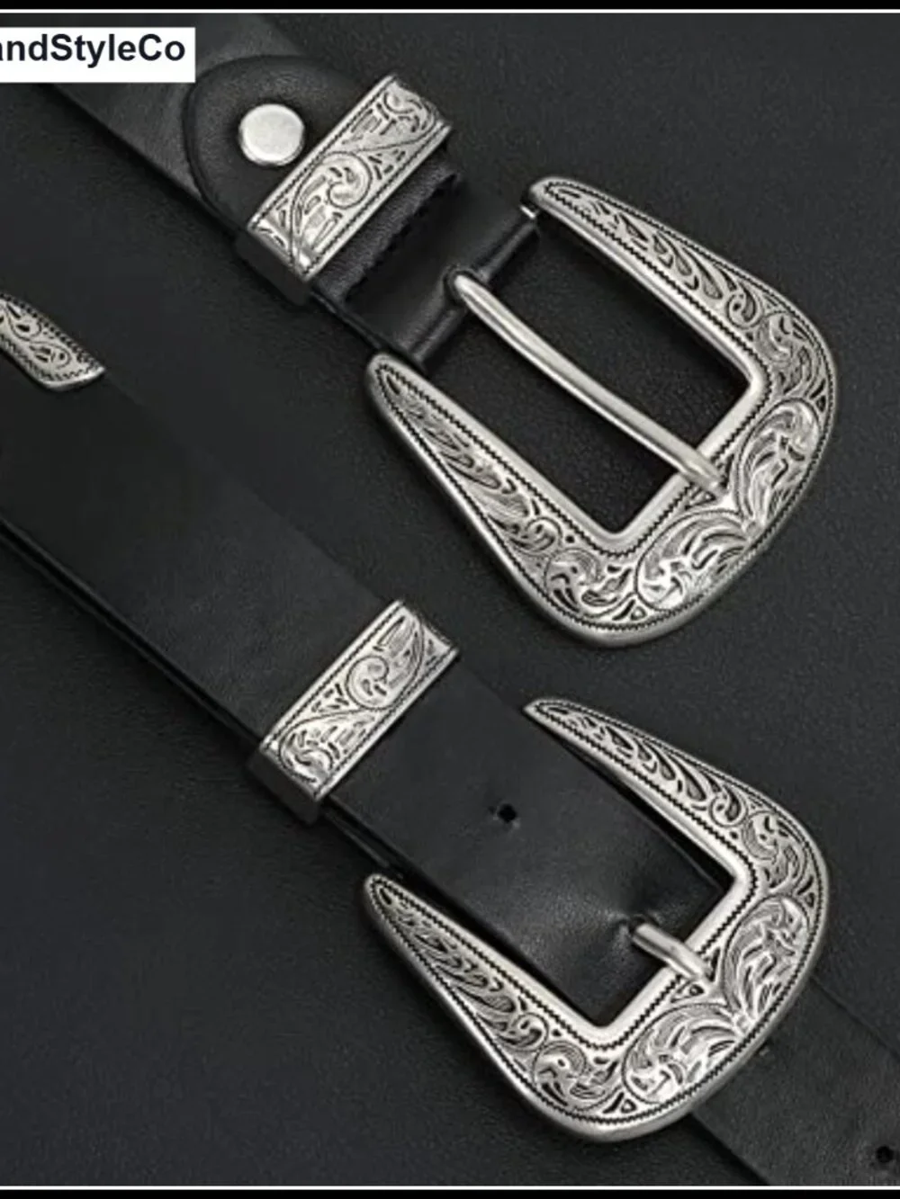 Vintage Double Buckle Western Belt PU Leather Cowgirl Accessory Rodeo
